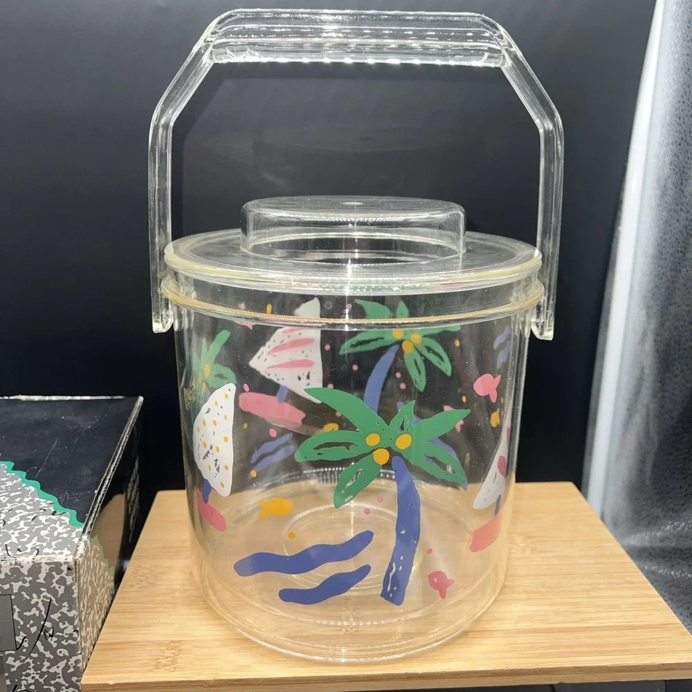 1990 Vintage Acrylic Epstein Designs Beach Fish Ice Bucket W/ Lid & Box Party
